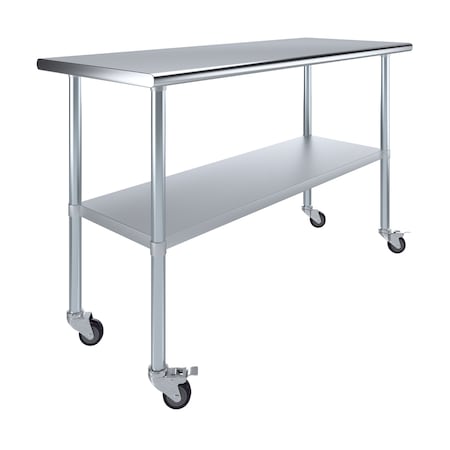 Amgood 24 in. x 60 in. Stainless Steel Table With Wheels AMG WT-2460-WHEELS